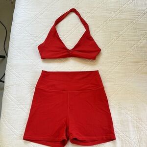 WeWoreWhat Red Halter Sports Bra and High-Waisted Shorts Set